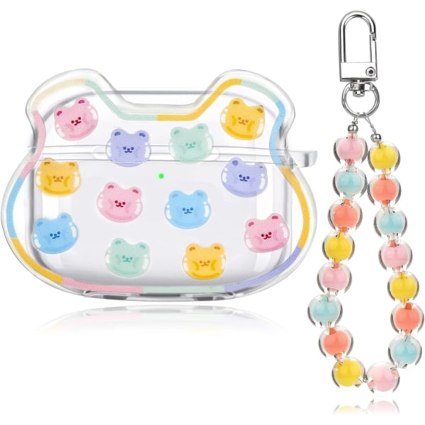 Cute AirPod 3 Cases Korea Funny 3D Bear Design with Coloful Round Bead Bracelet Clear Soft Protective Cover Compatiable for Women and Girls