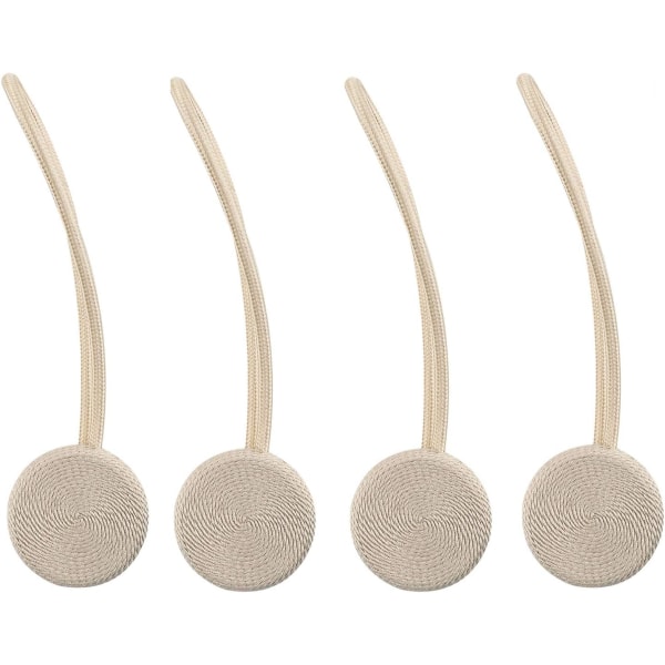 4 stk. Macaron-formede gardinholdere, magnetiske gardinholdere, dekorative håndvevde med sterk holdbar magnetisme, beige