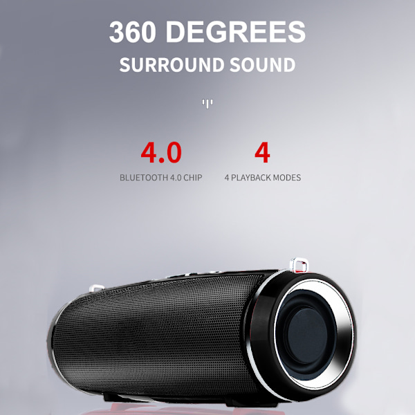 Bärbar Bluetooth-högtalare Trådlös och Vattentät Djup Bas Subwoofer Perfekt för Fest, Resor, Utomhus, Hem, Dusch - Svart