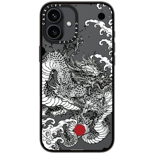 Kompakt iPhone 16 Pro Max Deksel [Lettvekt / 1,2 m 2X Militær Grad Fallbeskyttelse/Slank] - Kirsebær - Klar Svart Power Dragon iPhone 16 Plus