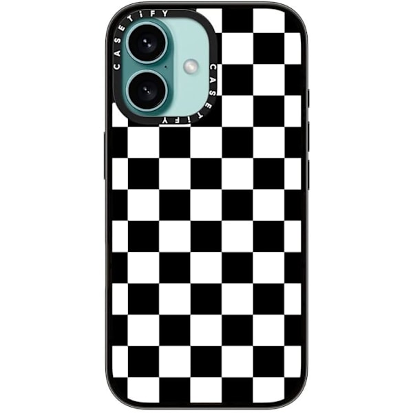 Kompakt iPhone 16 Pro Max Deksel [Lettvekt / 1,2 m 2X Militær Grad Fallbeskyttelse/Slank] - Kirsebær - Klar Svart Black White Check Checkerboard iPhone 16
