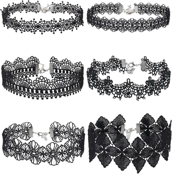 6-pak Choker Halskæde Sort Choker Blonde Choker Gotisk Halskæde til Kvinder Piger, Sort