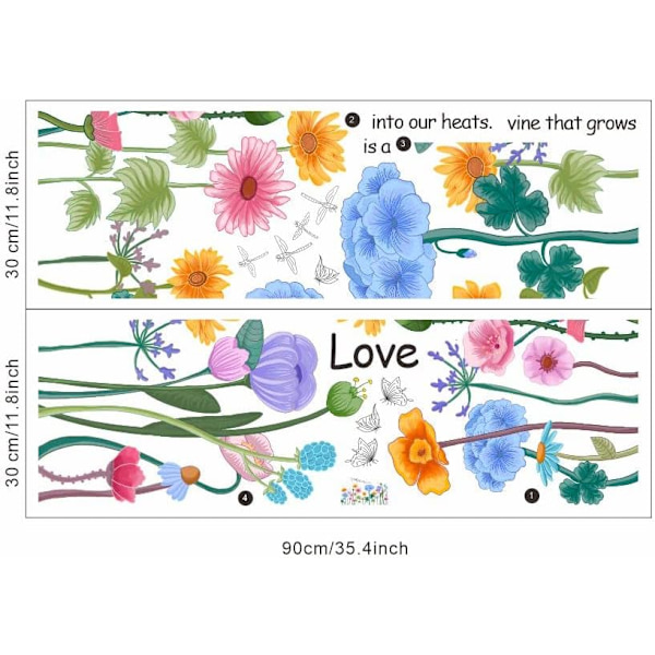 Vackra blommiga väggdekaler för heminredning, enkla att applicera väggdekaler med blommor för barnrum, vardagsrum, sovrum, väggdekorationer