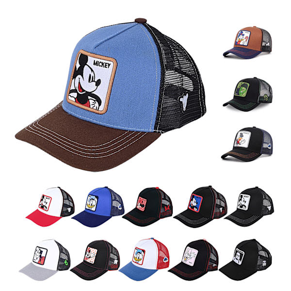 Baseballcaps i mesh med Mickey Mouse for menn, kvinner og unisex - Snapback sommer solskjerm svart röd