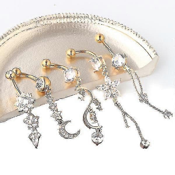 5 stk. navlering kropspiercing smykker kvinders navlepiercing dingle navlepiercing