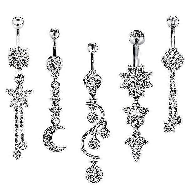 5 stk. navlering kropspiercing smykker kvinders navlepiercing dingle navlepiercing