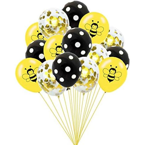 Happy Bee Day Balloner, 15 stk. Latex Balloner Bumblebee Dots Konfetti Balloner til Baby Shower Fødselsdagsfest Dekorationer