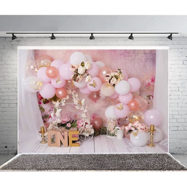 Nyfödd porträtt bakgrund Fjäril rosa blommor för flicka Baby 1:a födelsedagstårta Smash Foto bakgrund Studio rekvisita (7x5FT)