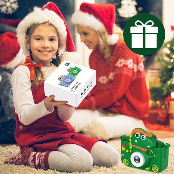 Dinosaurkamera, barnekamera med 2-tommers skjerm, 1080P, 32GB barne-selfiekamera, egnet for alle barn 3-12 år, gutter eller jenter Green