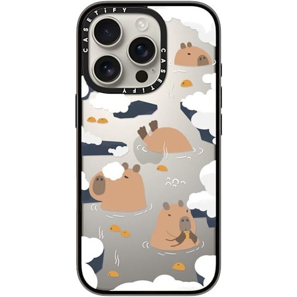 Kompakt iPhone 16 Pro Max Deksel [Lettvekt / 1,2 m 2X Militær Grad Fallbeskyttelse/Slank] - Kirsebær - Klar Svart Floating Capybara iPhone 16 Pro
