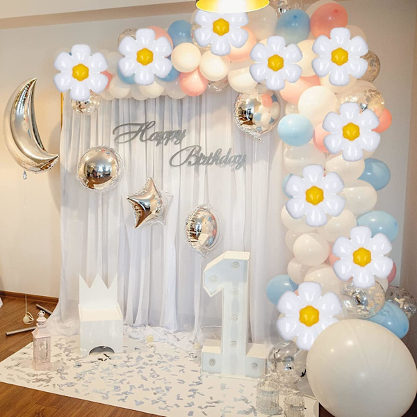 60 stk. 20 tommer Daisy balloner Hvide Daisy folie Mylar balloner Daisy fødselsdag balloner Blomsterformede balloner Hvide blomsterfest balloner