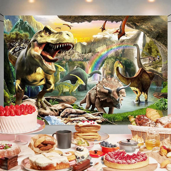Dinosaurietema Glad Födelsedag Bakgrund Banner Dinosaurie Födelsedagsfest Bakgrund Dekorationer Dinosaurie Bakgrund Fotobås Rekvisita för Barn