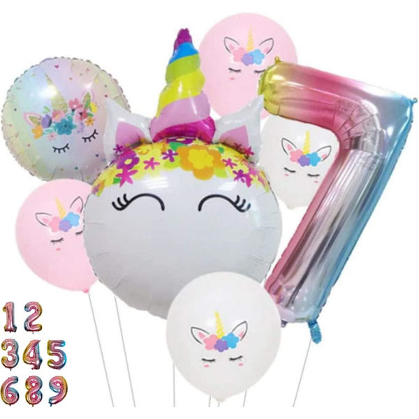Enhörningsdekorationer för födelsedag - Nummer 5 ballong rosa gradient, enhörningsballonger, enhörningsfestdekorationer, enhörningsfesttillbehör 5:e födelsedagsfest