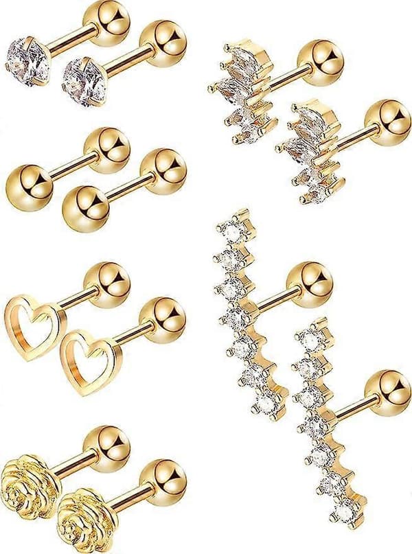 6 par øreringe i rustfrit stål til tragus, brusk, labret, studs, barbell, læbe, næse, kropspiercing til mænd og kvinder, ornament