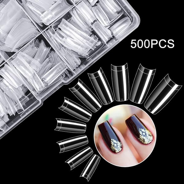 Clear False Nails, Half Cover French Style Acrylic Artificial Tips Manicure for Nail Art Salons and Home Use