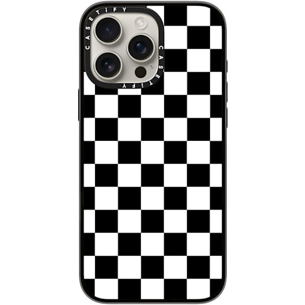 Kompakt iPhone 16 Pro Max Deksel [Lettvekt / 1,2 m 2X Militær Grad Fallbeskyttelse/Slank] - Kirsebær - Klar Svart Black White Check Checkerboard iPhone 16 Pro Max