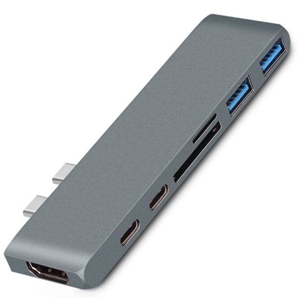 Allt-i-ett multifunktionell dubbelhuvud typ-c hub dockningsstation hub för Apple bärbara datorer med USB-C (100W PD) - grå