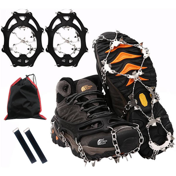 FOGARI Grödel Pigger for Fjellstøvler 26 Tenner Tykk Rustfritt Stål Sko Pigger Sklisikre Sko Pigger for Menn Kvinner Voksne Passform black XL
