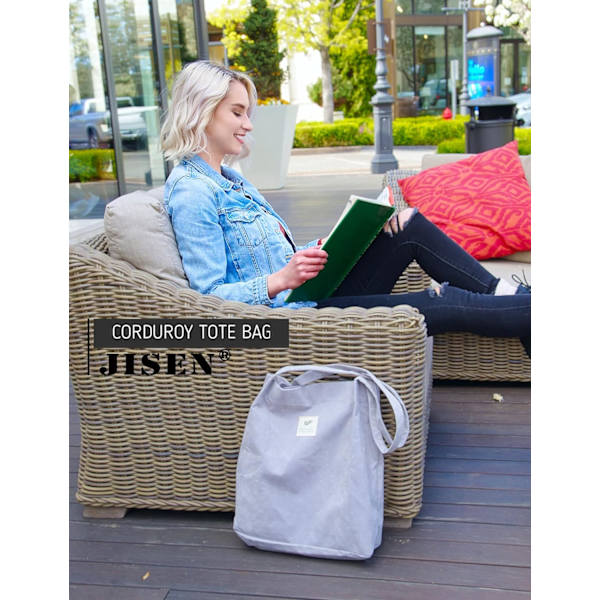 Kordväv Tote Bag för Kvinnor Flickor Stor Återanvändbar Bärväska Axelväska med Innerficka A-Svart