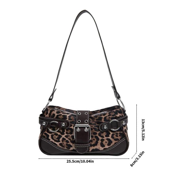 Mode Leopard Skuldertaske Retro Stil PU Læder Underarmstaske Multirums Aftenpung til Kvinder Piger Kaffe Coffee