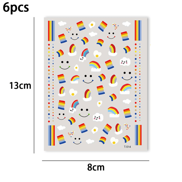 6 kpl kynsien taidesivutarraa liimalla - sateenkaaren tarra T-514 meikki