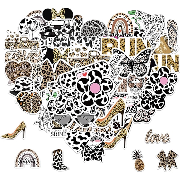 50 st Leopard Print Stickers Pack Vinyl Vattentäta Ko Cheetah Print Stickers Estetiska Leopard Dekaler för Laptop, Gitarr, Vattenflaskor, Bil