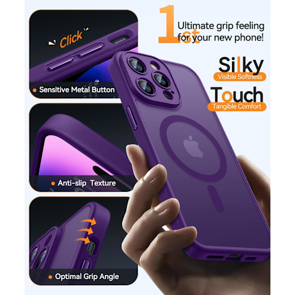 Magneettinen suojakotelo iPhone 16 Pro Maxille täydellä kamerasuojauksella [Yhteensopiva Magsafen kanssa] [Puoliksi läpikuultava matta] Suojaava puhelinkotelo, matta musta Deep Purple iPhone 14 Pro