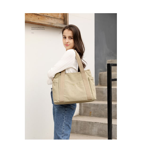 Kvinder Lærred Tote Håndtasker Multi-lomme Retro Casual Skuldertaske Top Håndtag Satchel Tote Pung