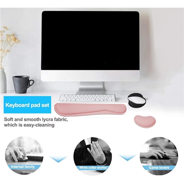 Ergonomiskt rosa handledsstöd för tangentbord och mus - handledsstöd i minnesskum - halkfritt handledsstöd för tangentbord och mus (rosa)