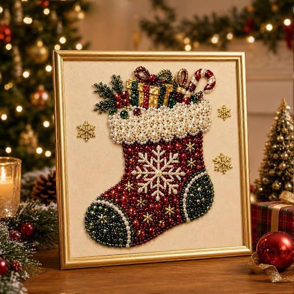 Gør-det-selv juleperle diamantmaleri kunstsæt med ramme 20*20cm A
