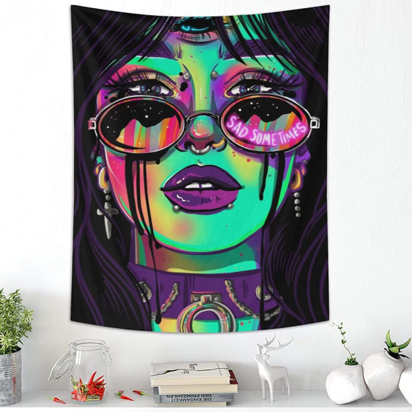 Hippie seinävaate Trippy Cool Girl Art Mysteerinen seinävaate Teini-ikäinen tyttö ja poika Seinävaatteet makuuhuoneeseen Asuntolaan Kotiin（150*200cm）