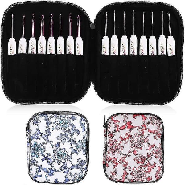 Clover Hæklenålesæt 16 stk. med bærbart etui til DIY-håndarbejde for entusiaster (blå) Rosa Pink_yux