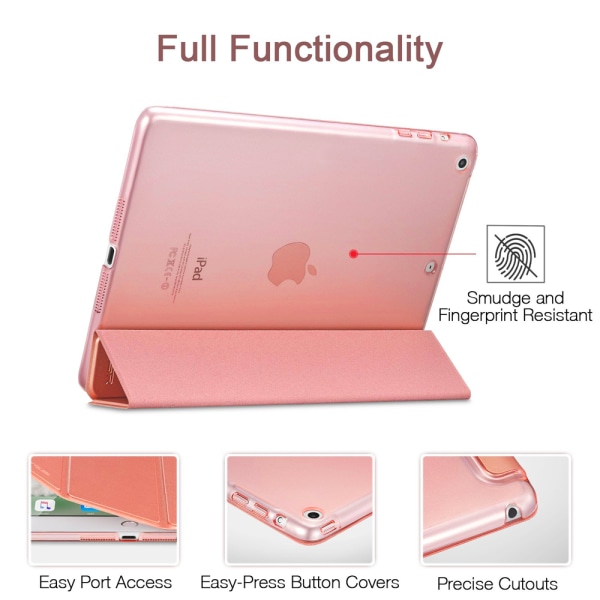 Smart Case kompatibelt med iPad Air 2, genomskinligt magnetiskt case med matt baksida med Auto Sleep/Wake-rose-guld