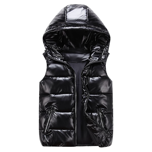 Sliktaa Unisex Glänsande vattentät ärmlös jacka Lättvikts Puffer Vest(svart) M