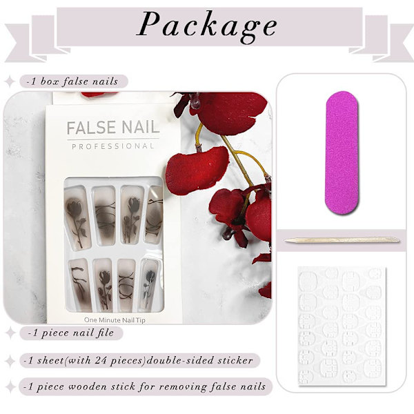 1 stk. falske negle manicure (430-Fairy Mourning Rose-lim) boligindretning