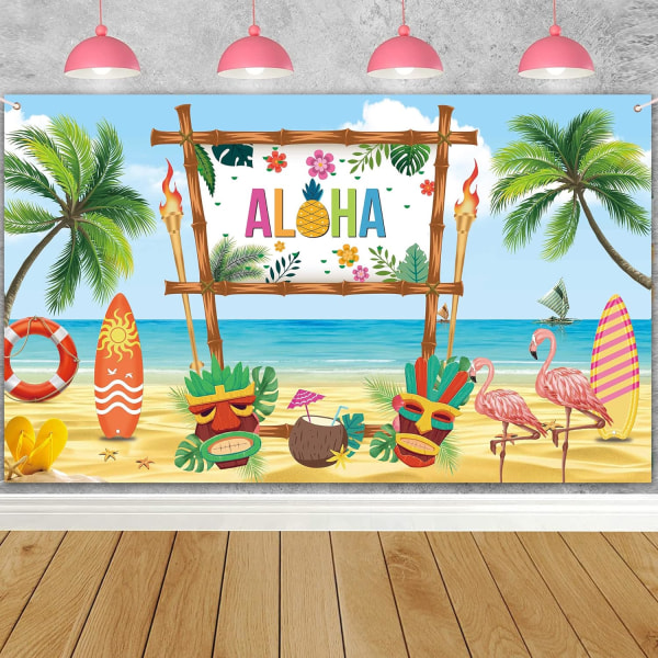 Strandfestbanner Tropiske Festdekorasjoner Strandfest Tilbehør Sommerfestdekorasjon Fotobakgrunn Aloha Luau, 72,8 x 43,3 Tommer