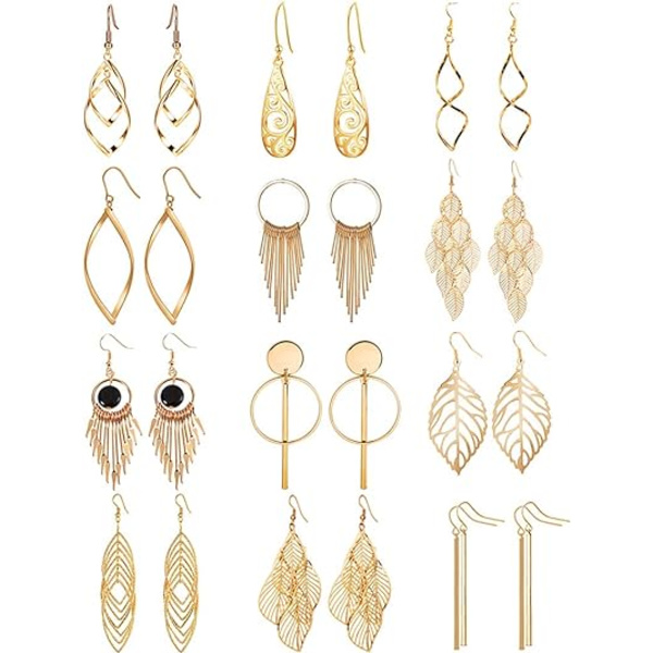 12 par dropp örhängen boho mode smycken vintage statement boho bohemiska örhängen set för kvinnor flickor