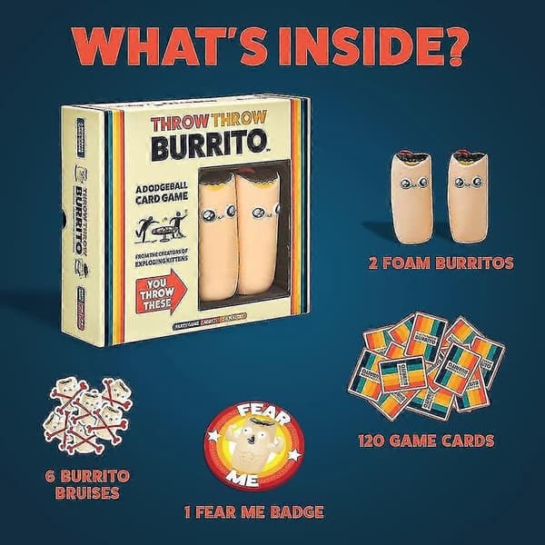 Exploding Kittensin Throw Throw Burrito - Dodgeball-korttipeli 2–6 pelaajalle – Perheystävällinen seurapeli aikuisille, teini-ikäisille ja lapsille