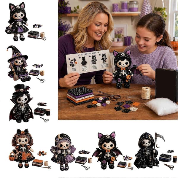 Halloween Patchwork Sæt - Skelet Heksedukke - Begyndervenligt Syprojekt