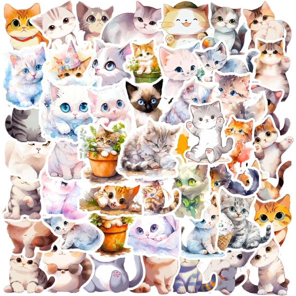 Kawaii graffiti cat sticker 50Pcs beautiful waterproof watercolor vinyl graffiti sticker diary guitar car hydrofoil skateboard suitcase computer