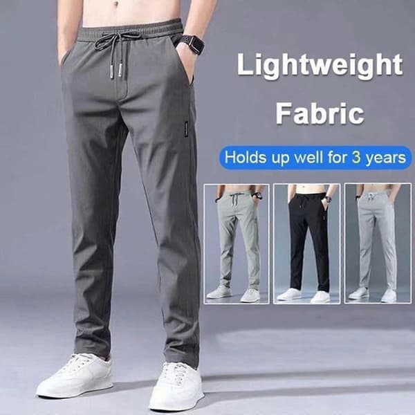 Quick-drying stretch pants for men, solid color, mid-rise, loose fit, breathable pants Gray Gray 4XL