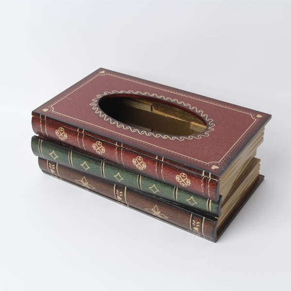 Elegant antika bokformade vävnadslådor i trä för arbetsrum, badrum i hemmet, vardagsrum, sovrum, bildekoration (röd)