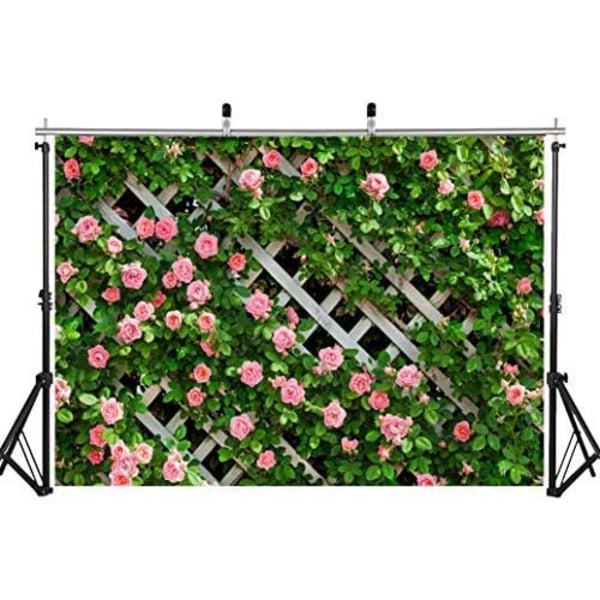 7x5FT Vårgrønn Blad Gjerde Blomstervegg Bryllupsfotografering Bakgrunn 1 År Gammel Bursdag Dekorasjon 3D Veggdekorasjon 11-453