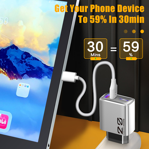 20W Type-C-laddare med liten laddningshuvud PD+USB metallgrå snabbladdning