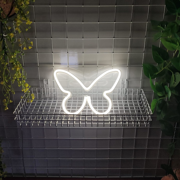 USB eller 3-AA batteridrevne neon LED-lys til borddekoration, pigers soveværelse, vægdekoration, børnefødselsdag, bryllupsfestartikler (hvid)