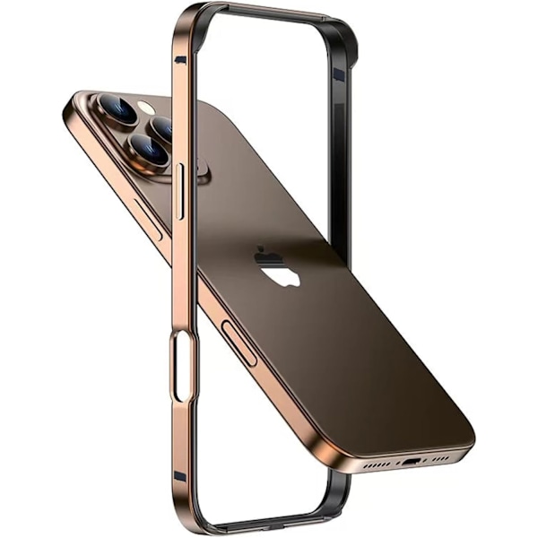 Ny Aluminiumram Metallstötfångarram Smalt Hårdskal för iPhone16 ProMax, Metallramsskydd med Mjuk Inre Stötfångare, Upphöjd Kant Skydd (Guld Gold Titanium For iPhone16 Pro Max