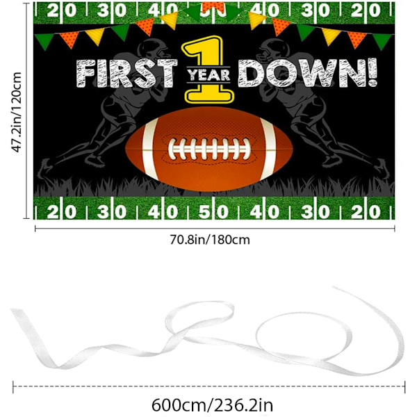 Jalkapalloteemainen 1. syntymäpäivätausta Ensimmäinen syntymäpäiväjuhlat Koristeet Ensimmäinen vuosi alas Touchdown Rugby Tausta Vastasyntyneen syntymäpäiväbanneri