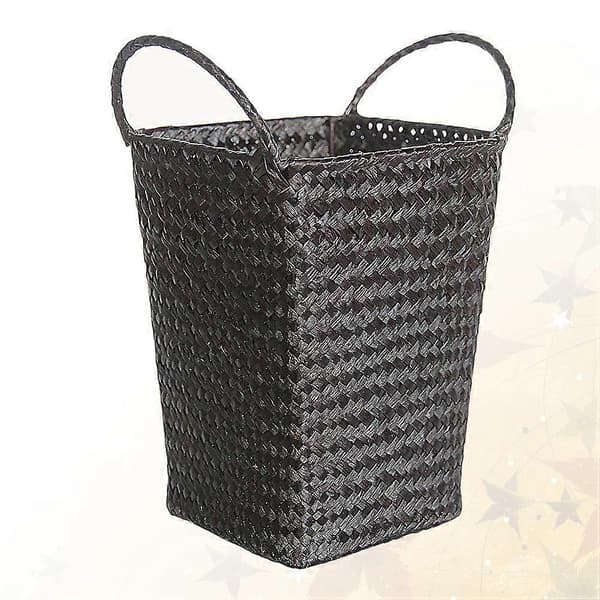 Rattan Kurv Strå Opbevaringsboks Organizer Bærbart Design Sort 12x12x16cm Til Hotel Bar Børnehave 1 Stk