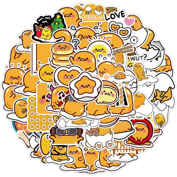 Gudetama klistermärken 60 st japanska lata ägg klistermärken vinyl vattentäta klistermärken vattenflaska laptop resväska bagage skateboard dekorationer