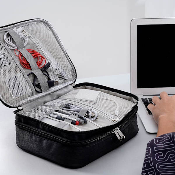 Multifunktionell vattentät bärbar kabelväska för surfplattor, externa hårddiskar, laddare, kablar, Kindle, adaptrar, minneskort, USB-kablar (3 lager)